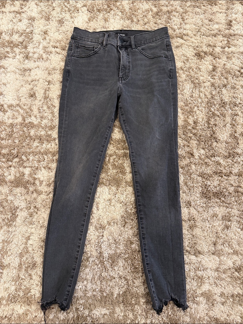 Express Black Skinny Jeans with Raw Hem